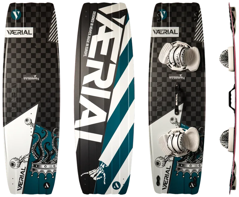VÆRIAL THREESIXTY ADV 138 × 42 cm en Carbono / turquesa: parte superior, inferior y vista lateral